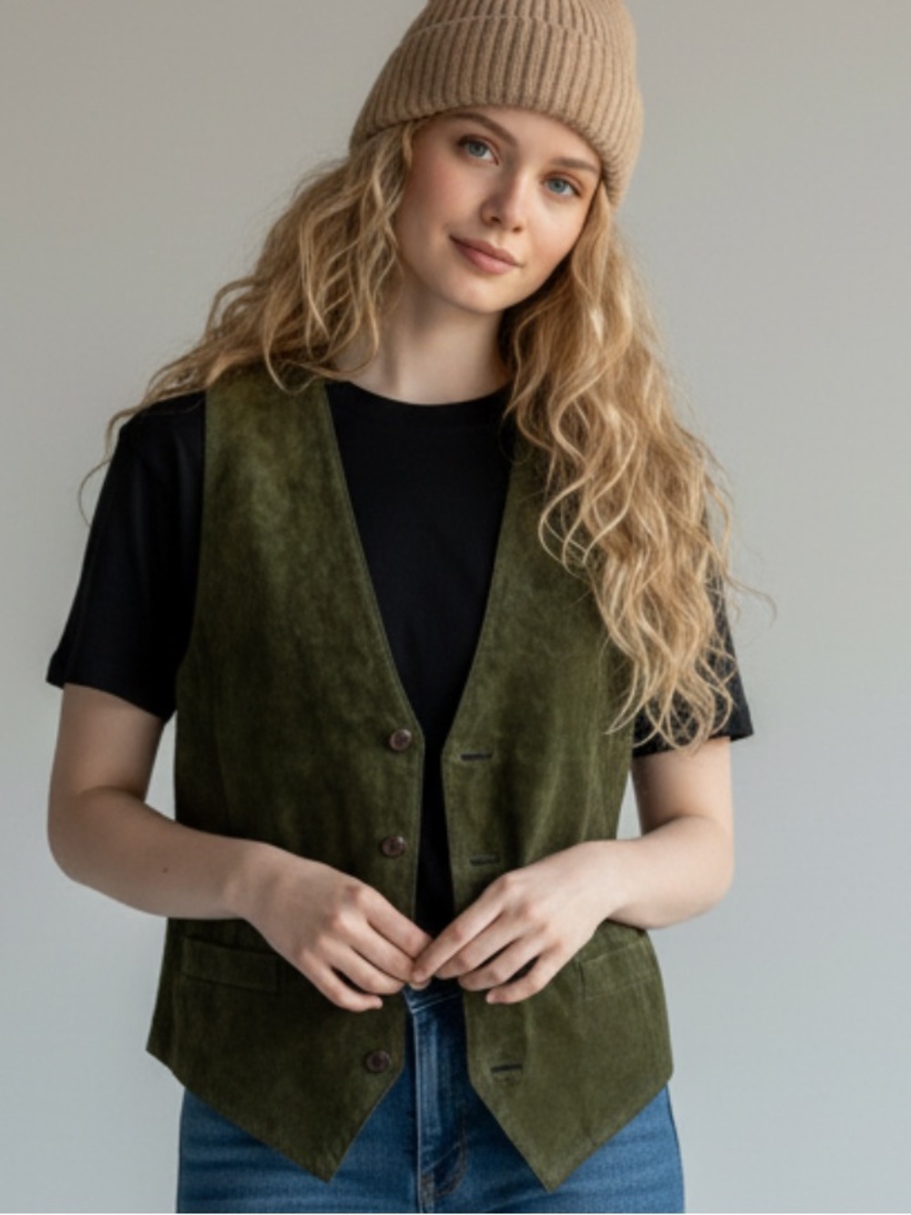 NEW!!!!! Hunting horn olive, green, suede leather vest